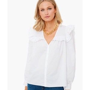 Pomander Place Tuckernuck White Ruffle Blouse Top Career Modern Minimalist